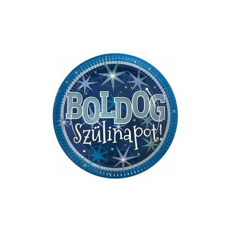 Boldog szülinapot kék parti tányér
