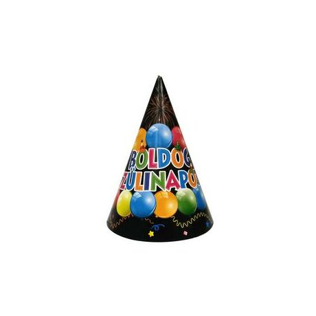 Boldog Születésnapot Fekete-Színes Party Kalap - 6 db-os