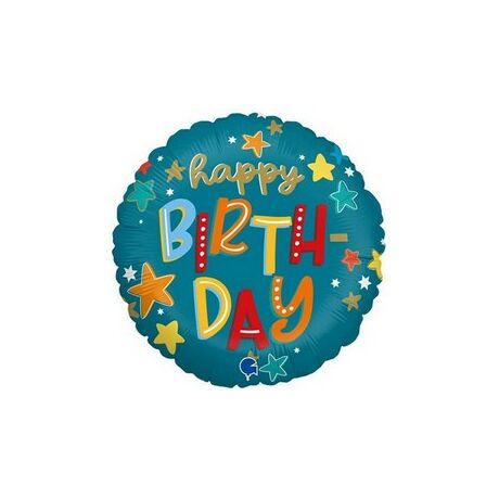 18 inch-es Happy Birthday Csillag Mintás Szülinapi Lufi