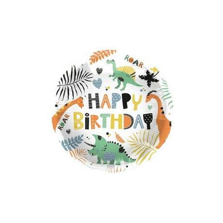 18 inch-es Happy Birthday Dínó Mintás Szülinapi Fólia Lufi
