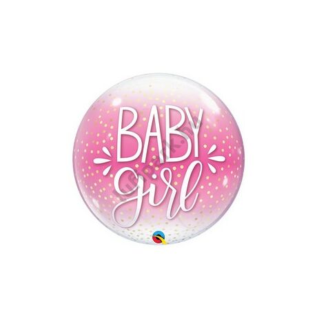 22 inch-es Baby Girl Pink & Confetti Dots Bubble Lufi Babaszületésre