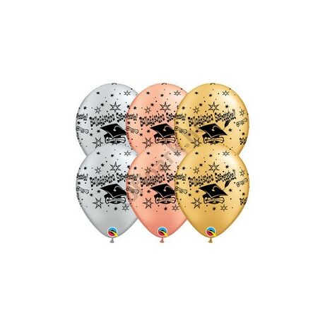 11 inch-es Diplomaosztó Kalap Mintás Silver &amp; Gold - Ezüst &amp; Arany Ballagási Lufi
