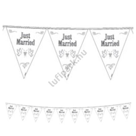  Just Married Feliratú Esküvői Zászlófüzér - 10 m