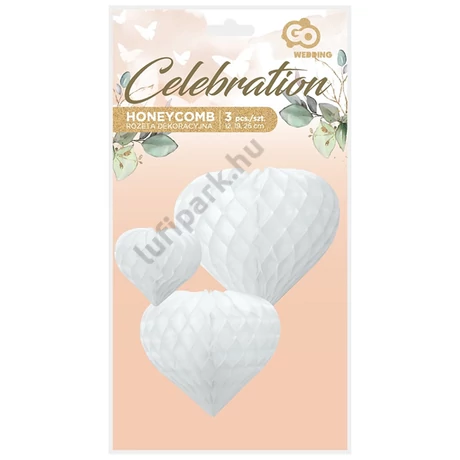 Szív lampion csomag, fehér - 12cm, 19cm, 26cm