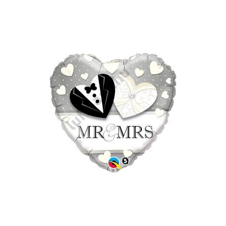 18 inch-es Mr. & Mrs. Wedding Esküvői Szív Fólia Léggömb