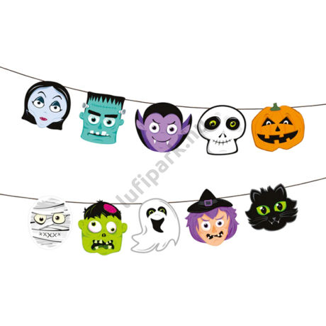 Halloween Monster fűzér fejekkel, 150 cm