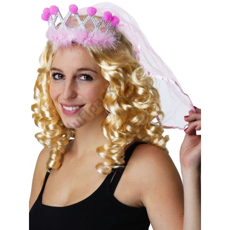 rózsaszín tiara fátyollal