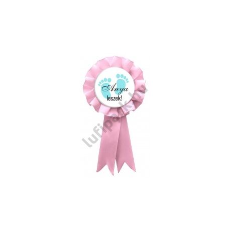 Anya Leszek Babaváró Szalagos Kitűző KISFIÚ - pasztell pink szalaggal