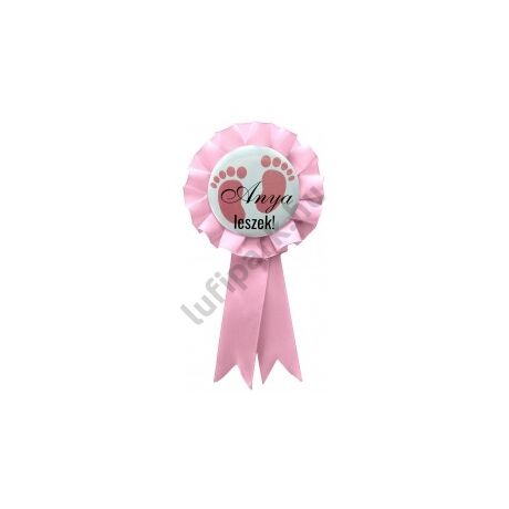 Anya leszek - babaváró szalagos kitűző KISLÁNY- pasztell pink szalaggal