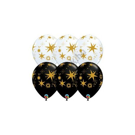 11 inch-es Arany Csillag Mintás - Star Patterns White &amp; Onyx Black Lufi