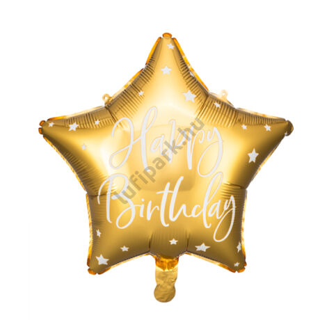 Fólia lufi, csillag alakú, arany, Happy Birthday felirattal