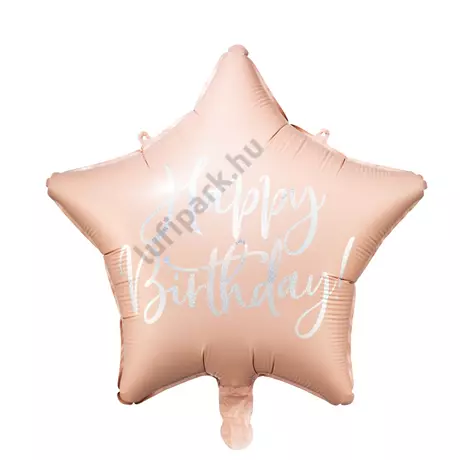 Fólia lufi, csillag alakú, púder pink, Happy Birthday felirattal