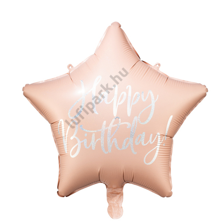 Fólia lufi, csillag alakú, púder pink, Happy Birthday felirattal