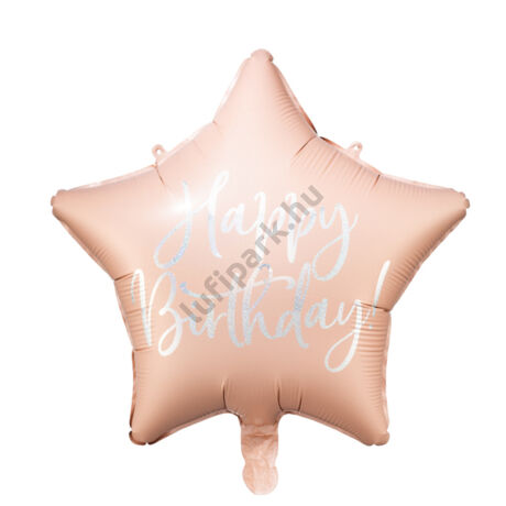 Fólia lufi, csillag alakú, púder pink, Happy Birthday felirattal