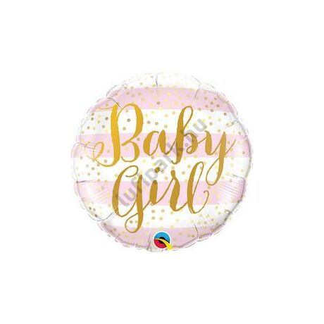 18 inch-es Kislány Baba/Bébi - Baby Girl Pink Stripes Fólia Lufi Babaszületésre