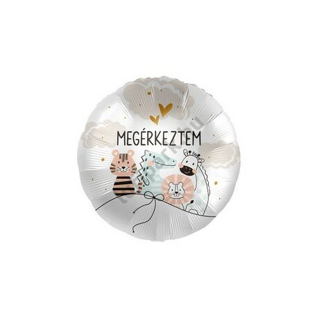 17 inch-es Megérkeztem Feliratú Állat Mintás Fólia Lufi