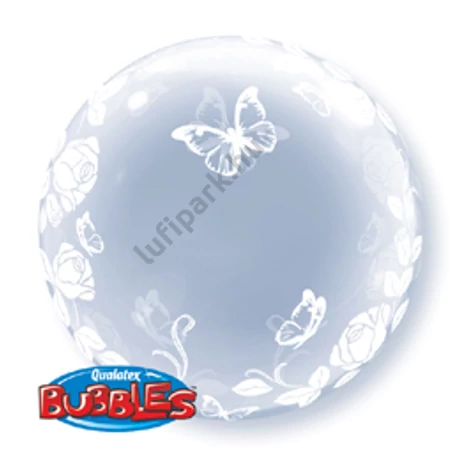 24 inch-es Elegant Roses and Butterflies - Rózsás és Lepkés Deco Bubble Léggömb