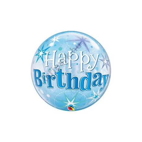 22 inch-es Birthday Blue Starburst Sparkle Szülinapi Bubbles Lufi