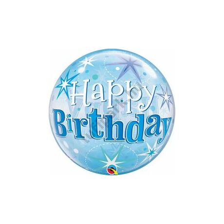 22 inch-es Birthday Blue Starburst Sparkle Szülinapi Bubbles Lufi