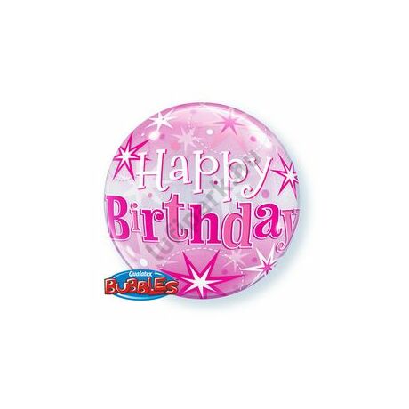 22 inch-es Birthday Pink Starburst Sparkle Szülinapi Bubbles Léggömb