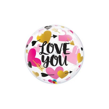 22 inch-es Nyíllal Átlőtt Szív Mintás - Love You Hearts &amp; Arrows Bubble Lufi