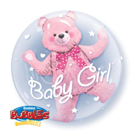 24 inch-es Baby Pink Bear Double Bubble Bébi Léggömb Babaszületésre