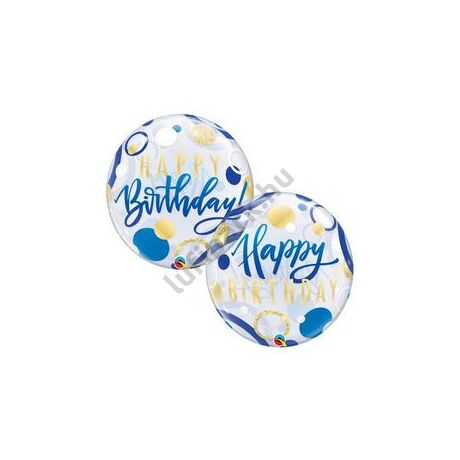 22 inch-es Birthday blue&gold dots bubbl