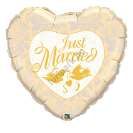 36 inch-es Házasok - Just Married Ivory és Gold Esküvői Fólia Lufi