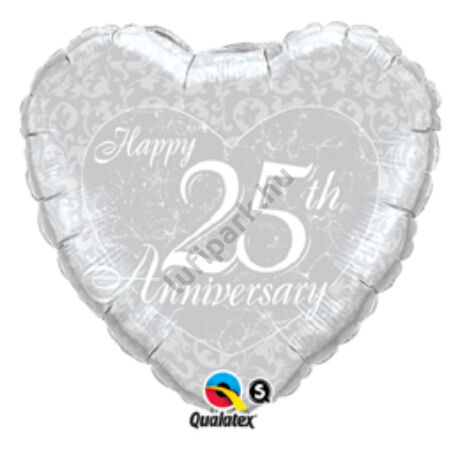 18 inch-es Happy 25th Anniversary Heart 25. Házassági Évfordulóra Szív Fólia Léggömb