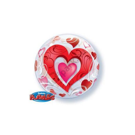 22 inch-es Red Hearts & Filigree Szíves Szerelmes Bubbles Léggömb