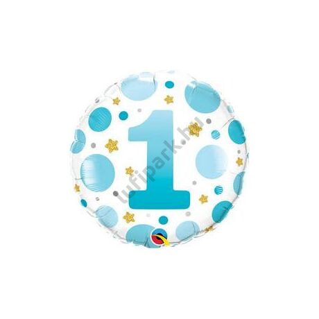 18 inch-es 1-es Számos Pöttyös Kék Age 1 Blue Dots Fólia Lufi