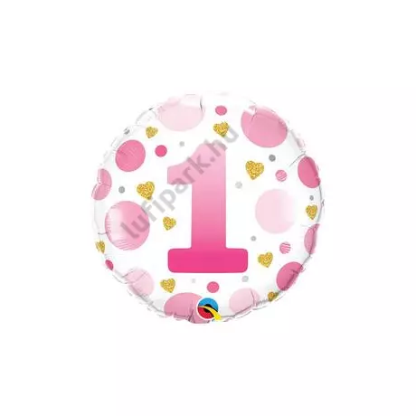 18 inch-es 1-es Számos Pöttyös Rózsaszín Age 1 Pink Dots Fólia Lufi