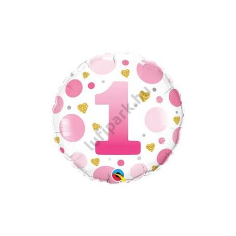 18 inch-es 1-es Számos Pöttyös Rózsaszín Age 1 Pink Dots Fólia Lufi