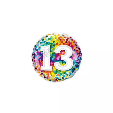 18 inch-es 13 Rainbow Confetti Szülinapi Fólia Lufi
