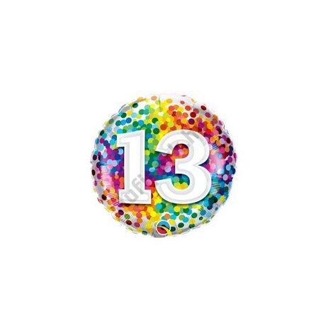 18 inch-es 13 Rainbow Confetti Szülinapi Fólia Lufi