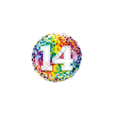 18 inch-es 14 Rainbow Confetti Szülinapi Fólia Lufi