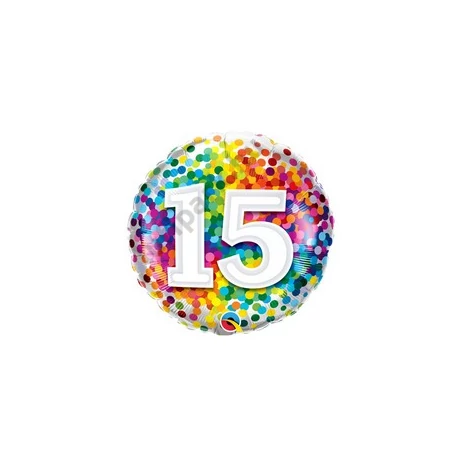 18 inch-es 15 Rainbow Confetti Szülinapi Fólia Lufi