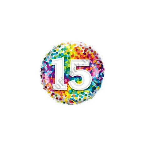 18 inch-es 15 Rainbow Confetti Szülinapi Fólia Lufi