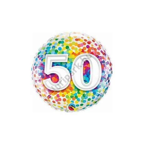 18 inch-es 50 Rainbow Confetti Szülinapi Fólia Lufi
