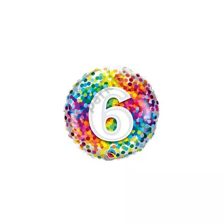 18 inch-es 6 Rainbow Confetti Szülinapi Fólia Lufi