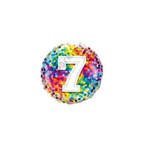 18 inch-es 7 Rainbow Confetti Szülinapi Fólia Lufi