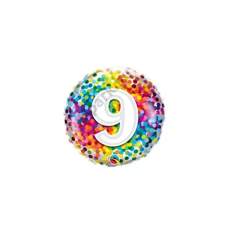 18 inch-es 9 Rainbow Confetti Szülinapi Fólia Lufi