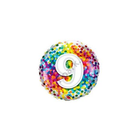 18 inch-es 9 Rainbow Confetti Szülinapi Fólia Lufi