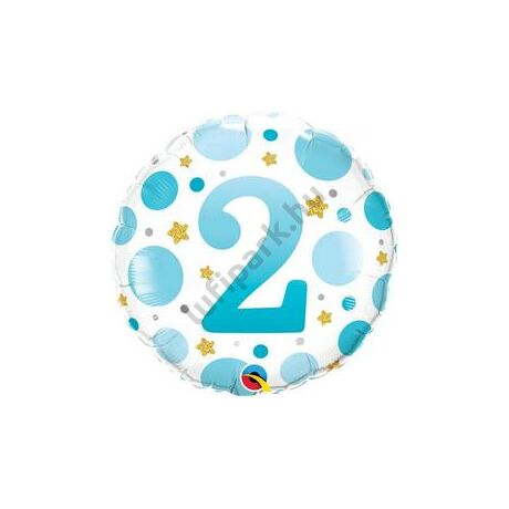 18 inch-es 2-es Számos Pöttyös Kék Age 2 Blue Dots Fólia Lufi