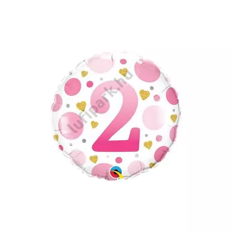 18 inch-es 2-es Számos Pöttyös Rózsaszín Age 2 Pink Dots Fólia Lufi