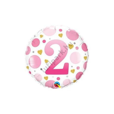 18 inch-es 2-es Számos Pöttyös Rózsaszín Age 2 Pink Dots Fólia Lufi