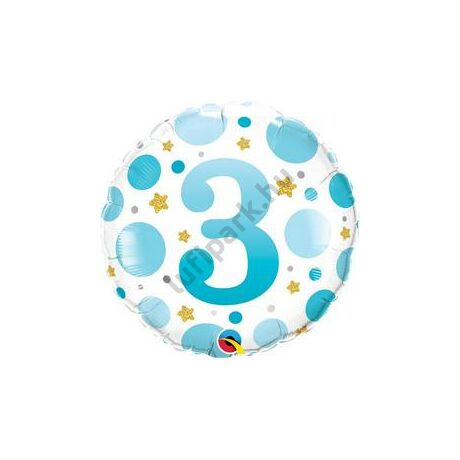 18 inch-es 3-as Számos Pöttyös Kék Age 3 Blue Dots Fólia Lufi