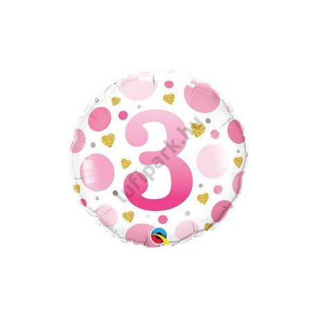 18 inch-es 3-as Számos Pöttyös Rózsaszín Age 3 Pink Dots Fólia Lufi