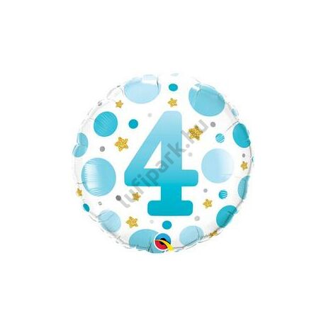 18 inch-es 4-es Számos Pöttyös Kék Age 4 Blue Dots Fólia Lufi 