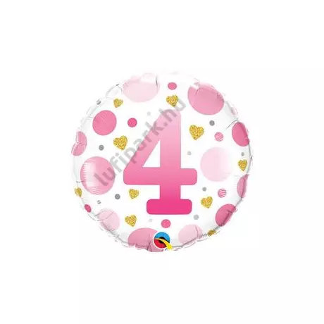 18 inch-es 4-es Számos Pöttyös Rózsaszín Age 4 Pink Dots Fólia Lufi